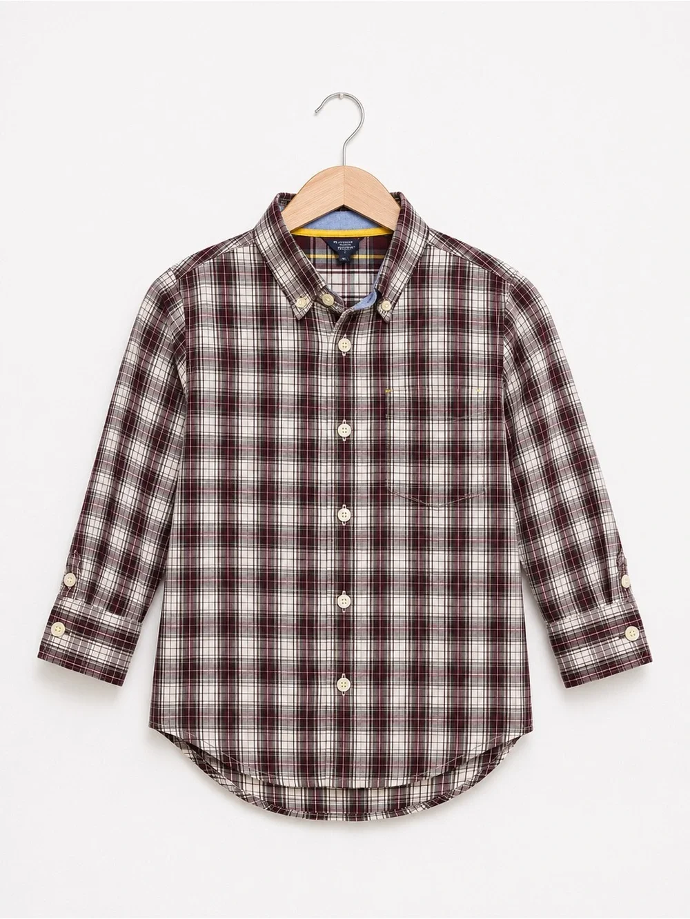 Gap Boys Shirt‎ Size 2 Burgundy Green Yellow Plaid Long Sleeve Button Up Front